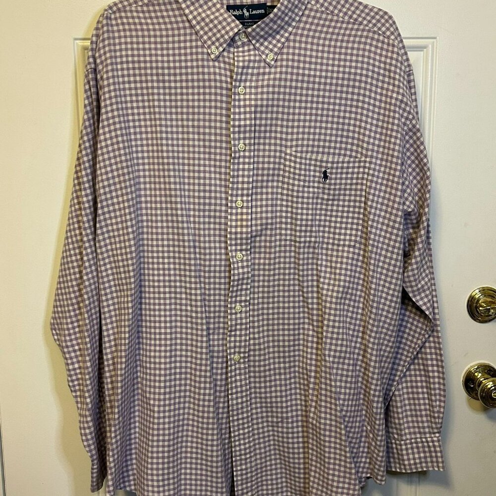 Ralph Lauren Blue Label Blake Men’s Purple White Check Button Down Shirt Size 2X